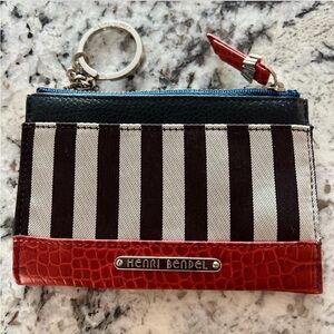 Henri Bendel Black and White Striped Wallet with Red Accents